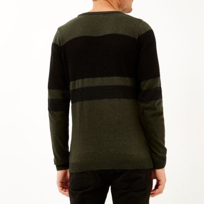 Dark green block stripe jumper